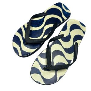 Paul Smith Navy and Beige Wave Flip-Flops